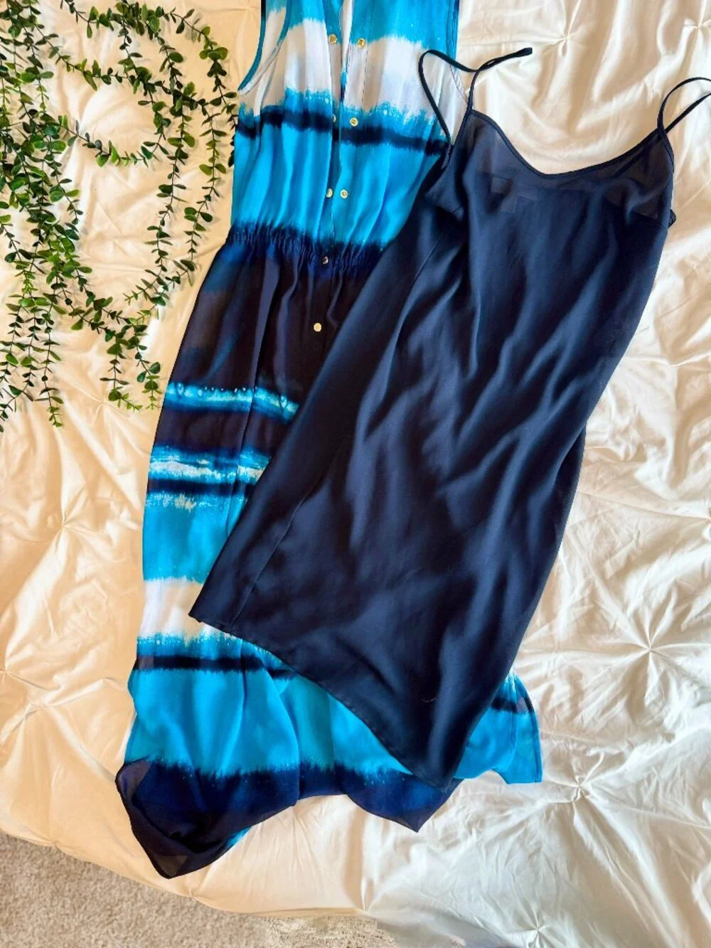 Michael Kors Blue Ombre Tie-Dye Maxi Dress with Slip Sz S